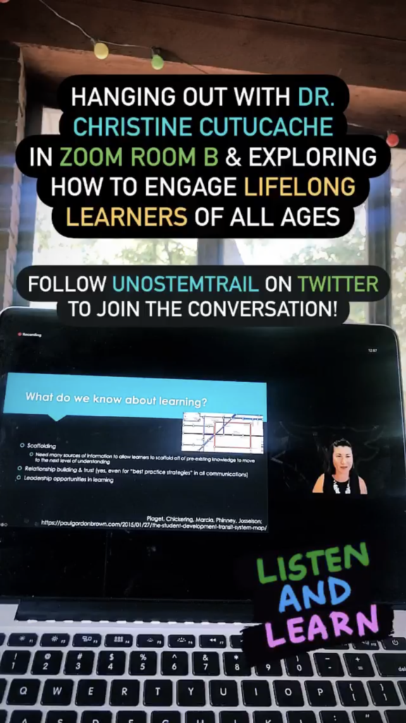 Screen grab from an Instagram story post about Dr. Christine Cutucache's SciComm presentation on engaging lifelong learners of all ages